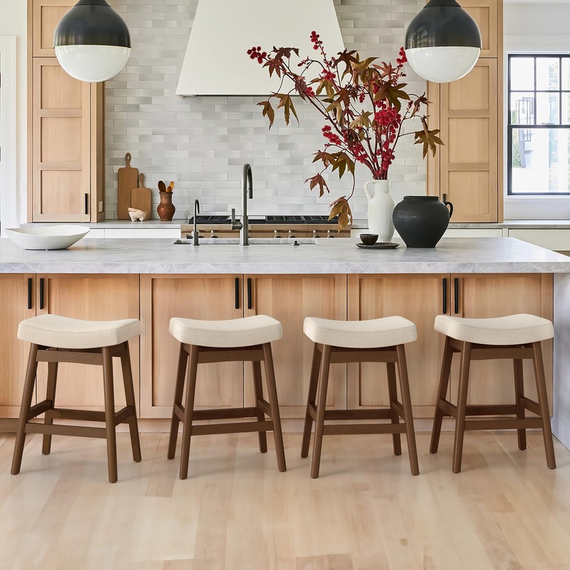 Bar Stools Set of 3, Barstools with Sturdy Wood Legs,