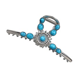 2 Pack Large Turquoise Blue Stone Hair Claw Clip Western Hair Clips Metal Nonslip Hair Accessories for Women Thick Hair Sunflower Silver