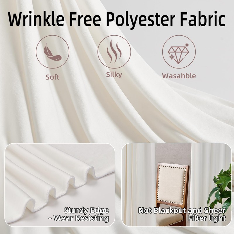 20ft x 10ft Ivory Backdrop Curtains for Parties Weddings, Wrinkle