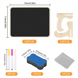 Chalkboard Memo Board with Stand, 12 Small Boards, Mini Boards, Erasable Memo Board, Table Signs with Wooden Base, Table Chalkboard Cards for Buffet, Wedding, Party, Price Tags