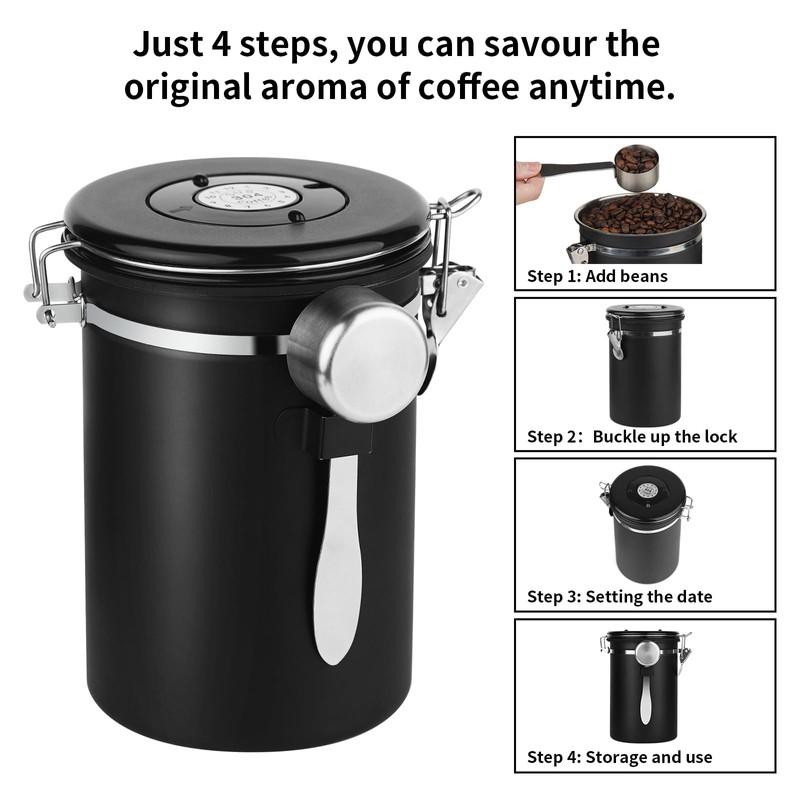 Ohtomber Coffee Canister Storage Container - 22OZ Stainless Steel Airtight