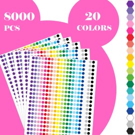 8000 PCS Small Dot Stickers 0.8 cm Shaped Sticky Dots 20 Colors Color Coding Labels Round Circle Label Stickers for Office,Classroom