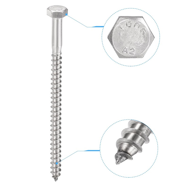 sourcing map Hex Lag Screws, M6 x 100mm 304 Stainless