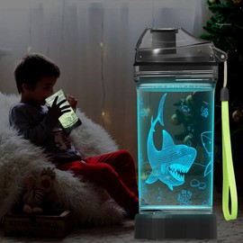Lightzz Kids Water Bottle with 3D Glowing Shark LED Light - 14 OZ Tritan BPA Free - Creative Ideal Travel Cup Jaw Gift for School Kid Boy Child Holiday Camping Picnic