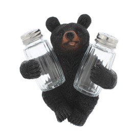 The Bridge Collection Black Bear Salt And Pepper Shaker Set Holder - Cute Cabin Kitchen Decor Accent - Forest Tabletop Accent With Shakers Included
