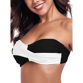 Ocean Blues Women's Black and White Strapless Bikini Top Bandeau Swimsuit Off Shoulders Bikini Top Wire-Free Bathing Suit Top X-Large
