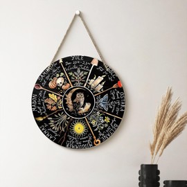 RIVEENY Wheel Of The Year Wall Hanging，12" Wheel of The Year Wood Sign, Sabbats Pagan Witch Sign, Wiccan Holidays, Wicca Calendar, Yule Altar, Celestial Sign,Vintage Christmas Sign (1A-027)