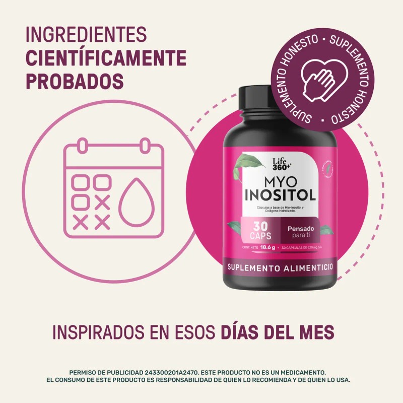 Inositol Life360 Myo Inositol 30 Cpsulas 620mg Por Porcin Sin