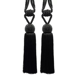 DÉCOPRO Beaded Tassel Tieback, Style# TBBD8, Color# K9 - Pure Black [Set of 2]