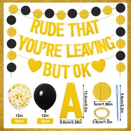 Rude That You're Leaving But OK Banner Funny Leaving Decorations for Colleagues, Retirement Party Decoration Glitter Garland Balloons Banner Office Coworker Goodbye Party Leaving Job Decorations