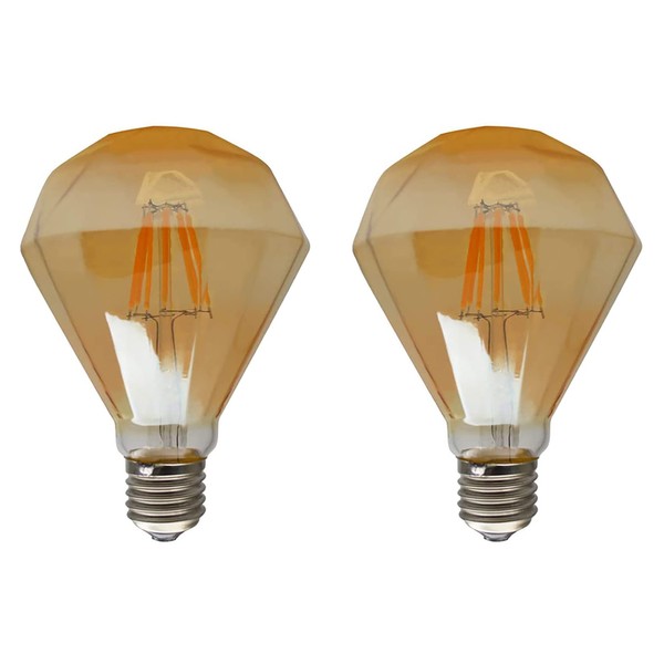 Dimmable LED Retro Edison Bulbs 8W, G95 Diamond Shape, Decorative LED Filament Light Bulb, E26/E27 Base, 2300K Warm White Amber Glass Bulb for Bedroom and Living Room, 2 Pack (Diamond)