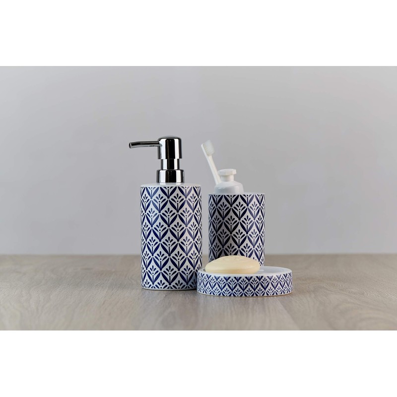 WENKO Lorca Ceramic Soap Dispenser, Blue, Dark Blue, 7 x 8.5 x