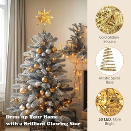 Christmas Tree Topper Star with Warm White 50 LED Lights, Star Tree Topper for Christmas Tree Tradition Moravian Decor, 11X 7.87 Inch with 5m Long Line, Estrella para Arbol De Navidad, Gold