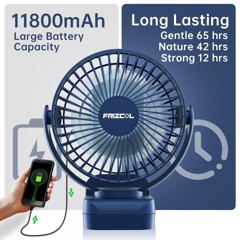 FRIZCOL Clip on Fan 65 Hours Portable Desk Fan Rechargeable
