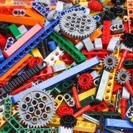 BrickBounty Technical Parts 2 Pound Bulk Lot, Gear Tires Wheels Frame Liftarm Beam and Pins, Technic-Pieces Replacement Kit for MOC & STEM Building Blocks