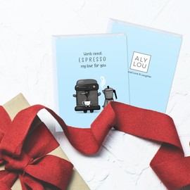 Cute Valentines Day Anniversary Card for Her Him/Girlfriend Wife/Husband Boyfriend, Friendship Thank You Birthday Vday Kawaii Greeting Card (Espresso My Love)