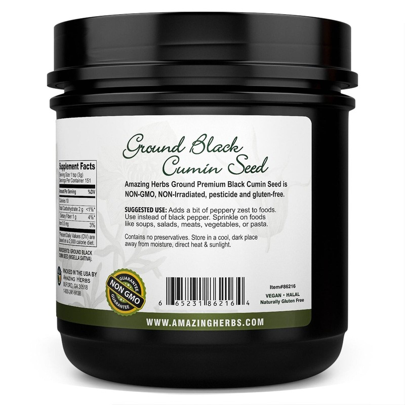 Amazing Herbs Herbal Supplement Black Seed Ground Cumin 16 Ounce