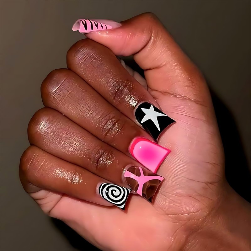 Duck Nails Press On with Junk Nail Charms | Black
