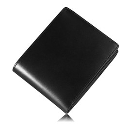 Men's Bi-fold Wallet, Tochigi Leather, Genuine Leather, Box-shaped Coin Purse, Large Capacity, 16 Cards, Father's Day, Money, black (inner black), Classic