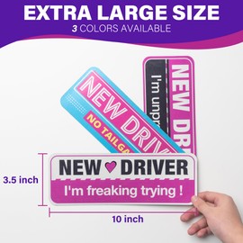 Playful New Driver Car Magnets, 3 Pack Reflective Bumper Magnets, Removable Novice Rookie Safety Attention Signs, Fade-Resistance, Gifts for Girl New Drivers, 10" x 3.5"