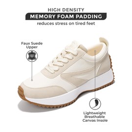 Project Cloud Womens Sneakers - Memory Foam Insole and Lightweight Spring Shoes - Non-Slip Lace Up Trendy Shoes - Fashion Sneakers for Women 2025 (Balinda, BEIG, 9)