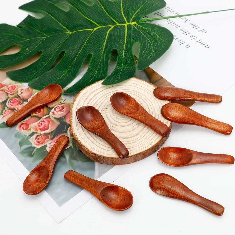 10pcs Tiny Wooden Spoons for Spices, 2.36x0.71 Inch Mini Condiment