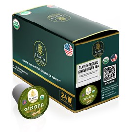 Green Tea & Ginger Tea Pods for Keurig - Caffeinated, Organic, Dye Free, Unsweetened, Herbal Blend for K Cup Machines - Hot or Iced (24 Tea Pods)