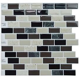 Crystiles 10"x10" Peel and Stick Backsplash, Self-Adhesive Kitchen Backsplash Stone Design, Light Grey, 6 Sheets Pack