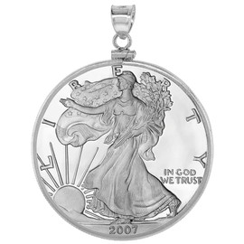Sterling Silver pendants SILVER EAGLE Bezel 40.7 mm Screw Top Coin Edge One oz Coin NOT Included