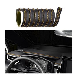 KVAEY Car Interior Trim Strips, Automotive Flexible Leather Moulding Line for Door Panel Gap, Universal DIY Decorative Dashboard Line Strip Fit Cars Trucks SUVs, Car Accessories (Yellow)