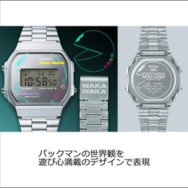 Casio Classic A168WEPC-7AJR Men's Wristwatch, PAC-MAN Collaboration Model, Uses Biomass Plastic, Silver, Silver, Bracelet Type