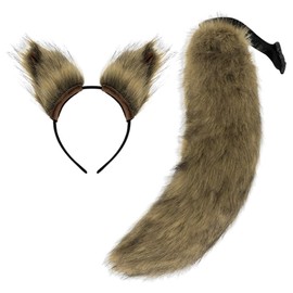 Children’s Squirrel Tail Costume Prop Plush Fox Tail Set Fox Ears Headband Grass Yellow Fall 2024 Anime Cosplay, Type 1 (One Size)