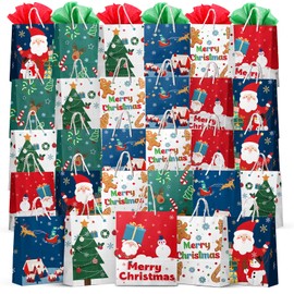 Kidtion Christmas Gift Bags 30 PCS, 7.5"x9"x3.5" Durable Christmas Bags with Tissue Paper, 6 Styles Gift Bags Bulk with Handles, Reusable Small Gift Bags Xmas Paper Bags, Party Favors Holiday Gift Bags