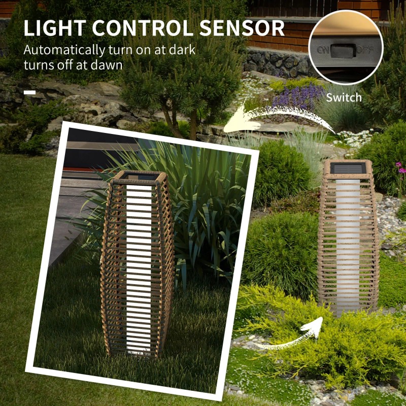 Auto On/Off LED Solar Floor Lamp for Outdoor Garden Rattan