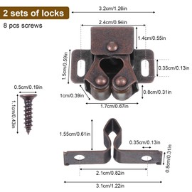 2Pcs Cabinet Latch, Double Roller Catch Latches Hardware for Cabinet Closet Cupboard Door Latches and Catches (Bronze)