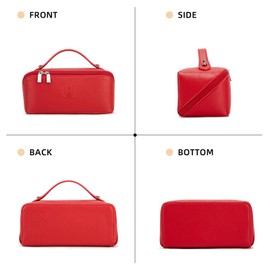 Royal Fair Women's Cosmetic Bag, Makeup Bag with Large Capacity, PU Leather, 180° Wide Opening Cosmetic Organiser with Dividers and Handle, Waterproof for Travel (Red)