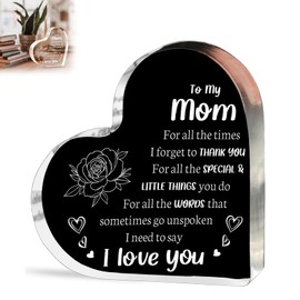 Gifts for Mom - Heart-Shaped Acrylic Keepsake, Anniversary Present for Her, Mothers Day Gifts, Unique Desk Decor & Office Decor Women