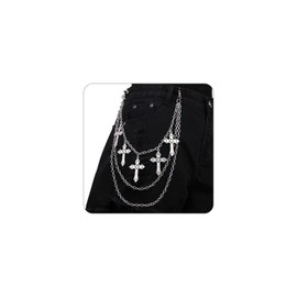 INENIMARTJ Gothic Layered Pants Chain for Men Women Goth Punk Cross Tassel Wallet Chains Hip Hop Pocket Chain Gothic Emo Grunge Pants Chains Goth Jewelry Key Chains Wallet for Men (silver cross)