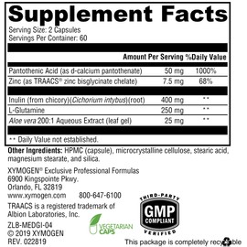 XYMOGEN MedCaps GI - L Glutamine, Inulin Prebiotic Fiber + Zinc for Gut Support - Gut Health Supplements with Chicory Root and Vitamin D Calcium - Gluten Free (120 Capsules)