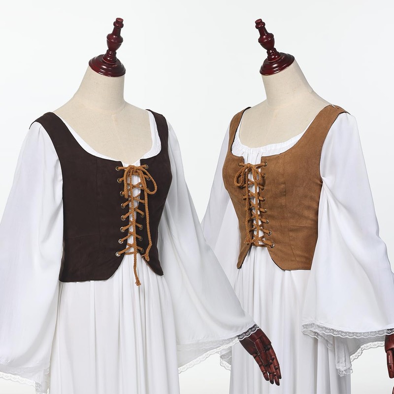 Women's Renaissance Lace-Up Vest Steampunk Gothic Vest Cosplay Costume, Double