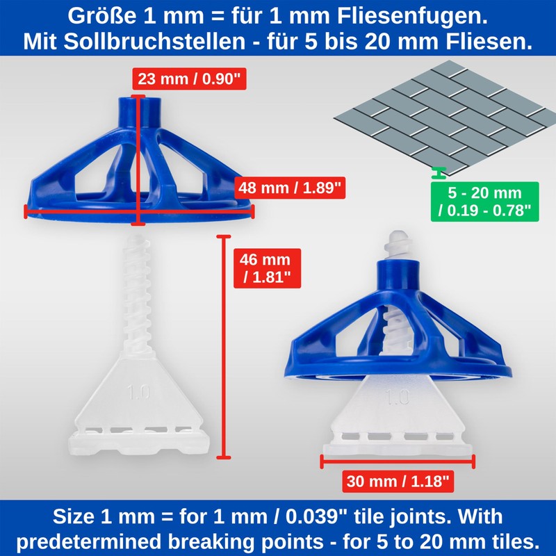 Tile Levelling System, 200 Piece Set, for 1 mm Joint