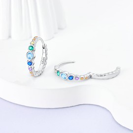 NARMO Earrings for Women 925 Sterling Silver Colourful Heart Hoop Feather Hoop Cross Hoop Small Hoop Earrings Huggie Earrings for Women Hoop Earrings, Sterling Silver, Cubic Zirconia