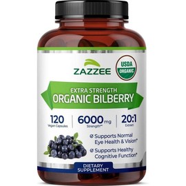 Jazzy Bilberry 6000mg Extra Strength Bilberry Veggie Capsules 120 Tablets / 재지 빌베리 6000mg 엑스트라 스트렝스 Bilberry 베지캡슐 120정