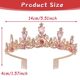 Princess Crown Wedding Tiara Crown Pink Crystal Rhinestone Bridal Princess Tiara Crystal Crown Women's Bridal Hair Accessories Rhinestone with Comb for Wedding Prom Birthday Party, Alloy, rhinestone,