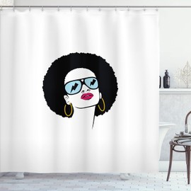 Lunarable Afro Cortina de Baño, Pendientes Glam Mujer Hippie, Paño Conjunto de Decoración de Baño de Tela y Ganchos, 84" Extra Alta, Multicolor