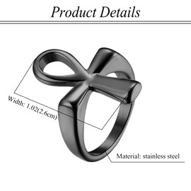 Ankh Cross Egyptian Rings for Men: Stainless Steel Ancient Egyptian Symbol Rings Band, Non-Precious Metal, No Gemstone