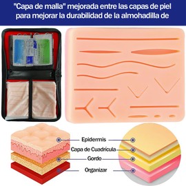 Kit de Práctica de SuTura,3 Capas Almohadilla de Práctica de SuTura,Alfombrilla de práctica de silicona reutilizable,para ser Utilizado por los Estudiantes Entrenamiento y Práctica
