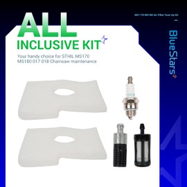 BlueStars MS170 MS180 Air Filter Tune Up Kit - for STIHL MS 170 MS 180 017 018 Chainsaw 1130 124 0800 with MS170 MS180 Spark Plug Fuel Filter Oil Filter Chainsaw Parts
