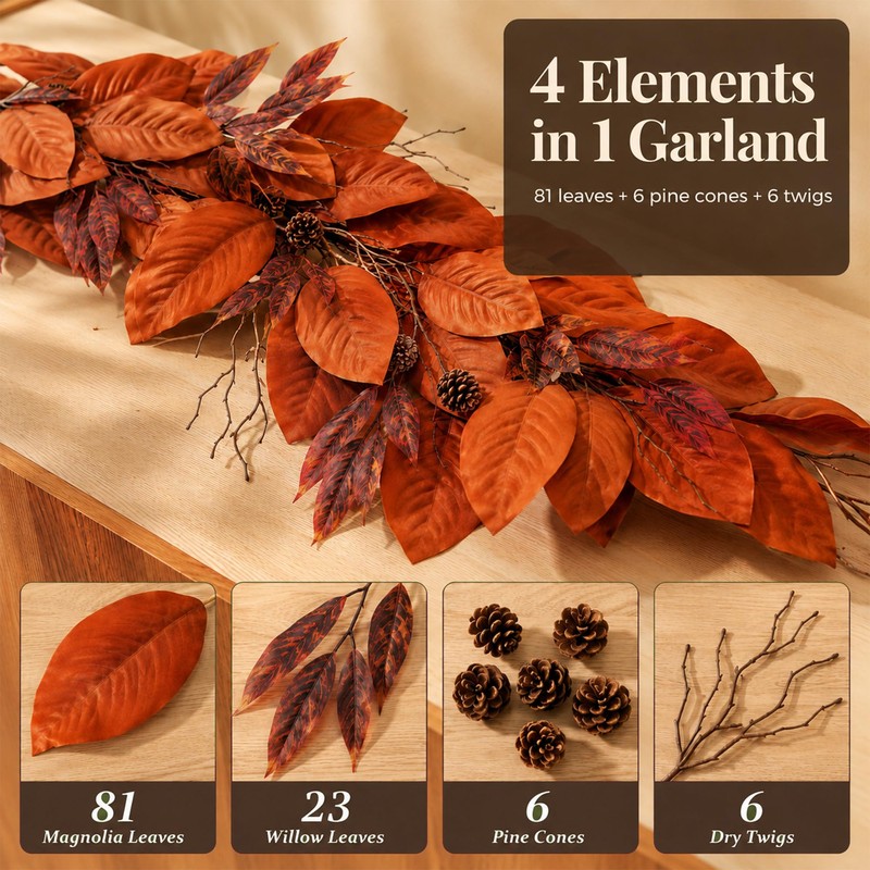 Fall Garland for Mantle, Autumn Garlands for Thanksgiving Home Decor