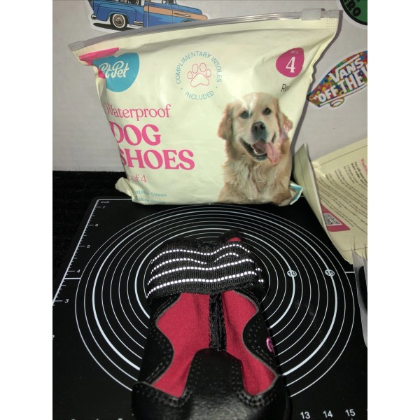 PitPet Waterproof Red/Black Dog Shoes Set 4 Adjustable Straps Relective